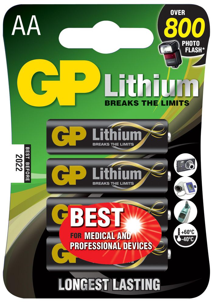 GP Batteries GP AA lithium battery 1.5V, 15LF-2U4, 4-pack - W125088810